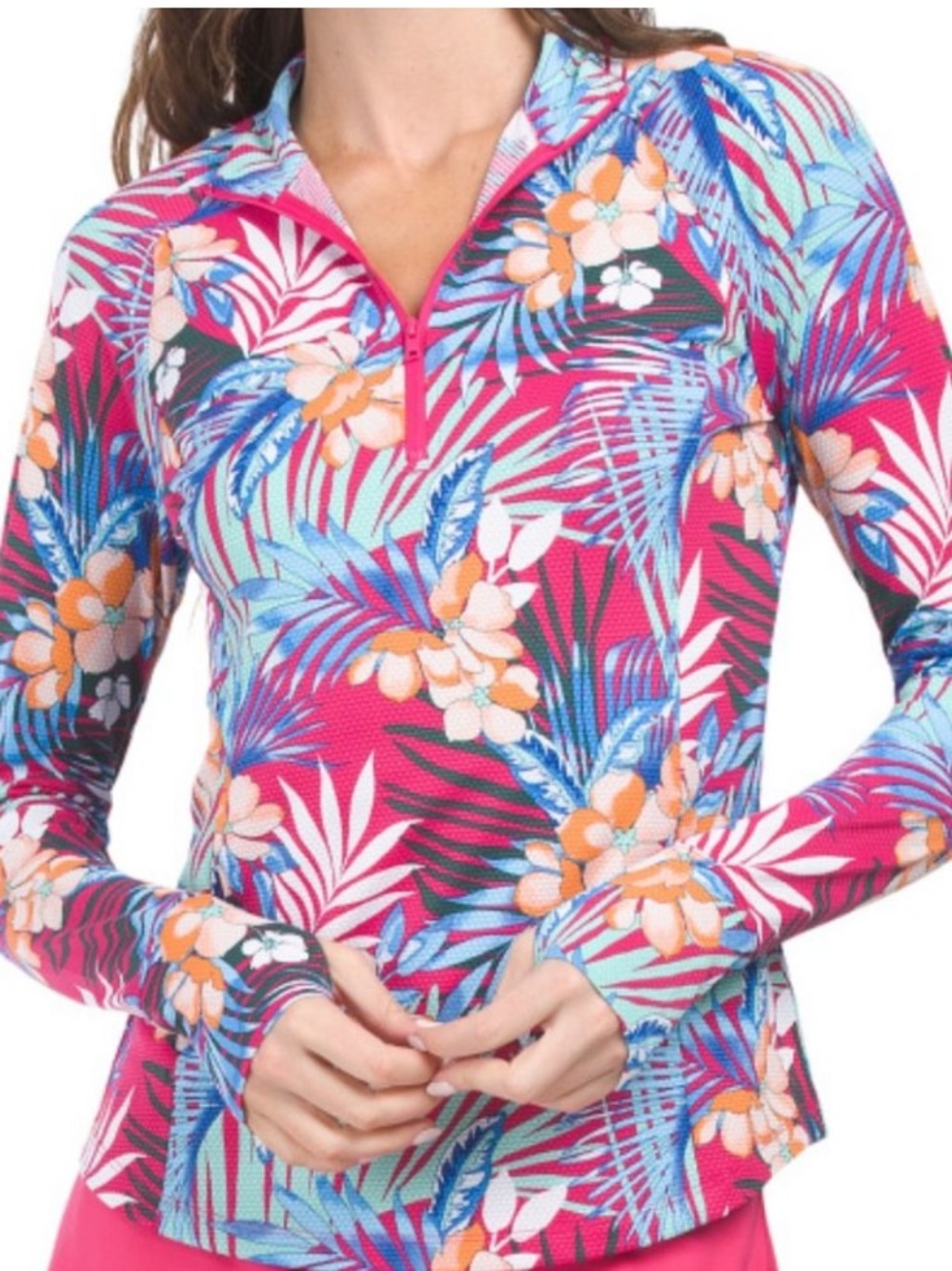 Tommy Bahama Red Multi Tropical Half-Zip Pullover